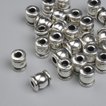 Furnitură pentru mărgele – inserție, culoare metalică argintie, dimensiuni 6×5 mm, gaură Ø ~2,4 mm, ambalaj ~28 buc.