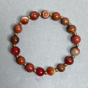 Brățară din agate, aventurin, nisip auriu – bile 8 mm ±, hematit – bile 2 mm ±, lungime 18 cm, elastic