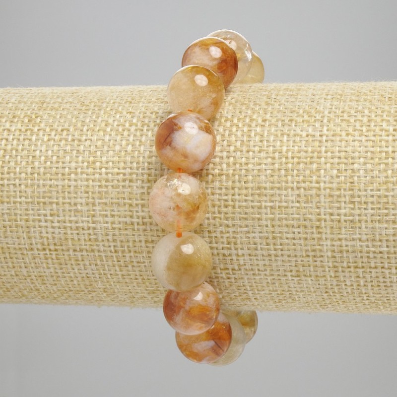 Brățară cu citrin, mărgele netede de 12 mm, lungime 18 cm, pe elastic.