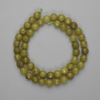 Mărgele crisolit (olivin), sferice, tăiate, diametru 7,5 mm, lungime 38 cm, pe șnur