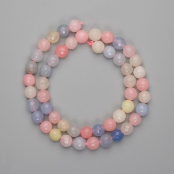 Mărgele din morganit, formă sferică facetate, diametru 8 mm, lungime 38 cm, pe șnur