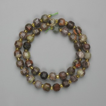 Mărgele de jasper peisaj, cuburi facetate 8x8 mm, pe șnur