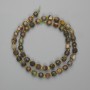 Mărgele de jasp peisaj, cuburi tăiate, diametru 6×6 mm ±, mărgele de sticlă de 3 mm ±, lungime 38 cm ± pe șnur