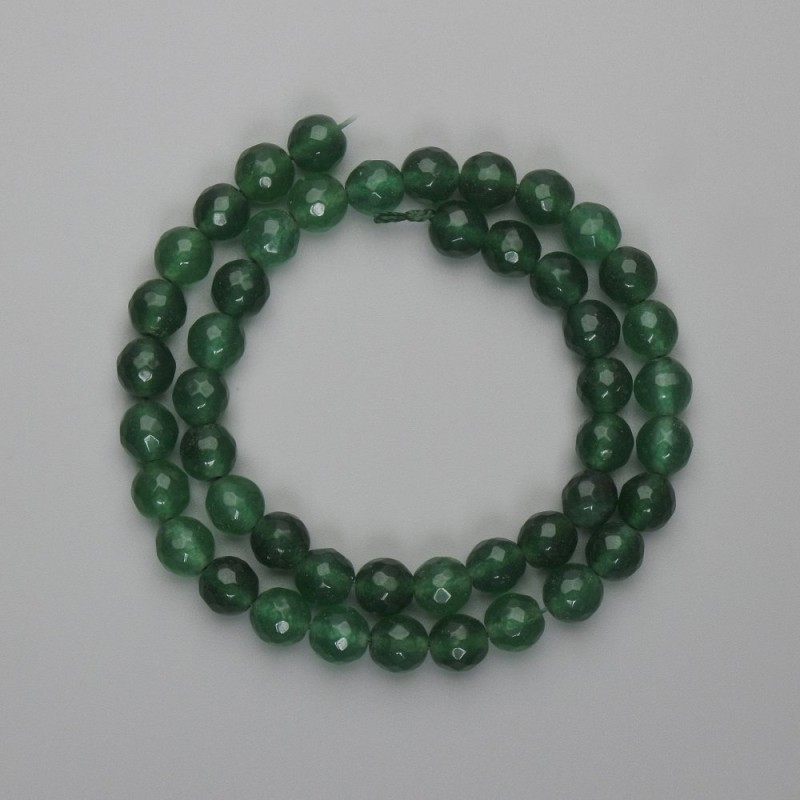 Mărgele de nefrit, sferice, tăiate facetat, diametrul 8 mm, lungime 36 cm, pe șnur