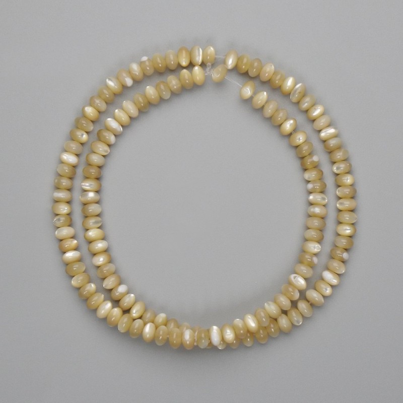 Mărgele bej sidef rondel, diametrul 5x3 mm, lungime aproximativă 40 cm, pe fir