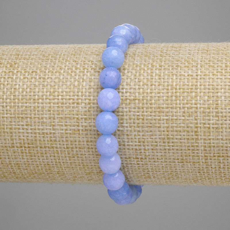 Brățară cu acvamarin, mărgele tăiate de 7,5 mm, lungime 18 cm, elastic