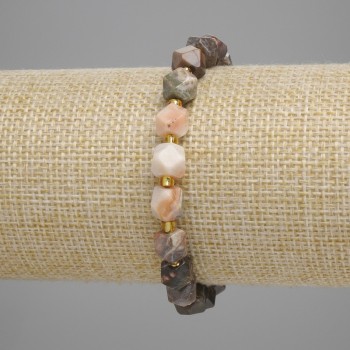 Brățară cu jasper peisaj, fațete de 7×7 mm, mărgele de nisip de 3 mm, lungime 18 cm, elastică