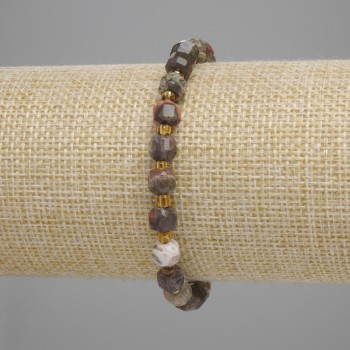 Brățară cu jasper peisaj natural, cuburi facetate 6×6 mm, mărgele 3 mm, lungime 18 cm, pe bandă elastică