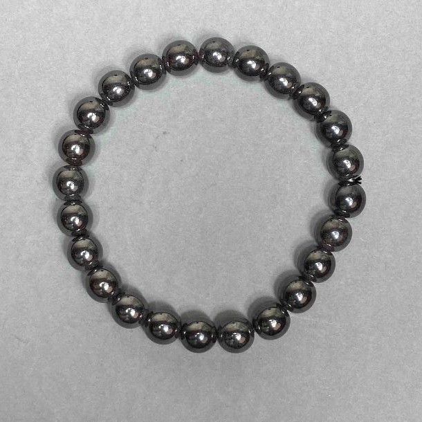 Brățară din hematit cu mărgele netede de 8 mm, lungime 18 cm, extensibilă
