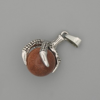 Pandantiv cu aventurin, nisip auriu, labă cu bilă, 18×37 mm, metal argintiu