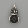 Pandantiv Bufniță din agat negru, metal argintiu, diametru 30×20 mm+-, lungime 37 mm+-