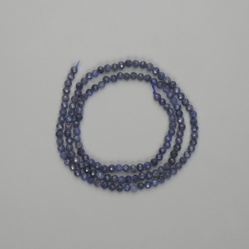 Mărgele de safir, sferice tăiate cu fațete, 3 mm, lungime aproximativă de 39 cm, pe șnur