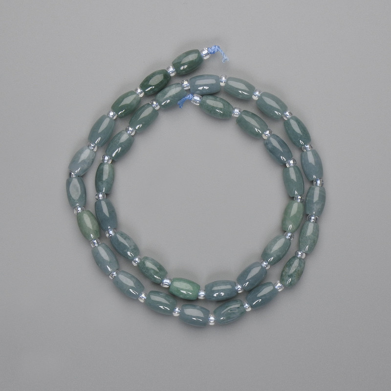 Mărgele barilo din jadit 8x5 mm +- mărgele de 3 mm +-, lungime 39 cm +