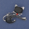 Broșă-pendulă Pisică cu ochiul pisicii gri, metal auriu, 40×31 mm+