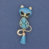 Broșă-pendulă Pisică cu ochiul pisicii, metal auriu, 43×17 mm