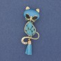 Broșă-pendulă Pisică cu ochiul pisicii, metal auriu, 43×17 mm