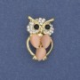 Broșă Bufniță cu ochiul pisicii și strasuri albe, metal auriu, diametrul 15 mm ±, lungimea 25 mm ±