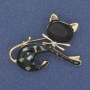Broșă Pisică cu Haliotit și ochi de pisică, metal auriu, 43×34 mm+