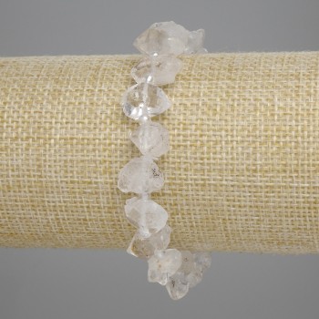 Brățară din cristal de munte brut, piatră naturală brută, diametrul 9–14×8–9 mm ±, mărgele de 3 mm ±, lungime 18 cm ±, elastic