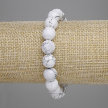 Brățară din kaolinit cu mărgele facetate, diametru 10 mm, lungime 18 cm +/-, șir elastic
