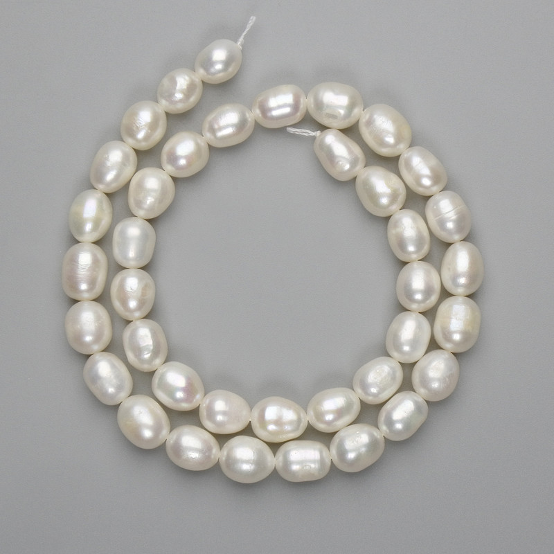 Mărgele din perle naturale de râu, 9–10×7–8 mm, lungime aproximativă 36 cm, pe fir