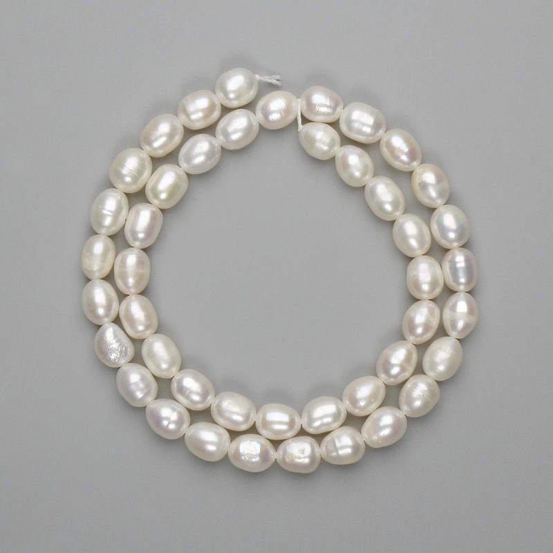 Mărgele din perle naturale de râu 8×6 mm ±, lungime 37 cm ± pe șnur