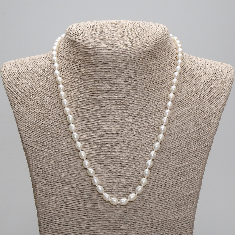 Colier din perle naturale de râu, 8–8,5×5–6 mm, lungime 45 cm ± 5 cm, lanț extensibil