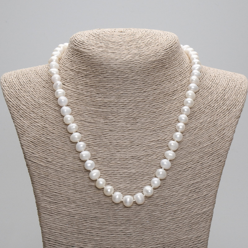 Colier din perle naturale de râu 8,5–9×7,5–8 mm, lungime 45 cm ± 5 cm, lanț de prelungire de 5 cm