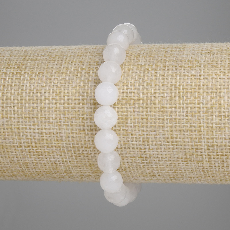 Brățară din cuarț alb cu mărgele facetate, diametrul 8 mm, lungime 18 cm, pe elastic