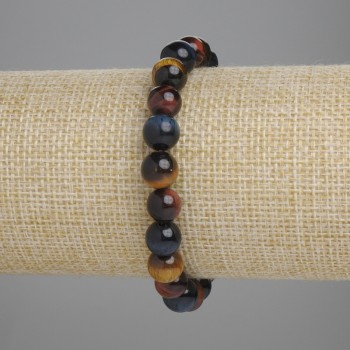Brățară cu ochi de bou, ochi de tigru și ochi de șoim, mărgele netede, diametrul 8 mm +/-, lungime 18 cm +/-, pe elastic