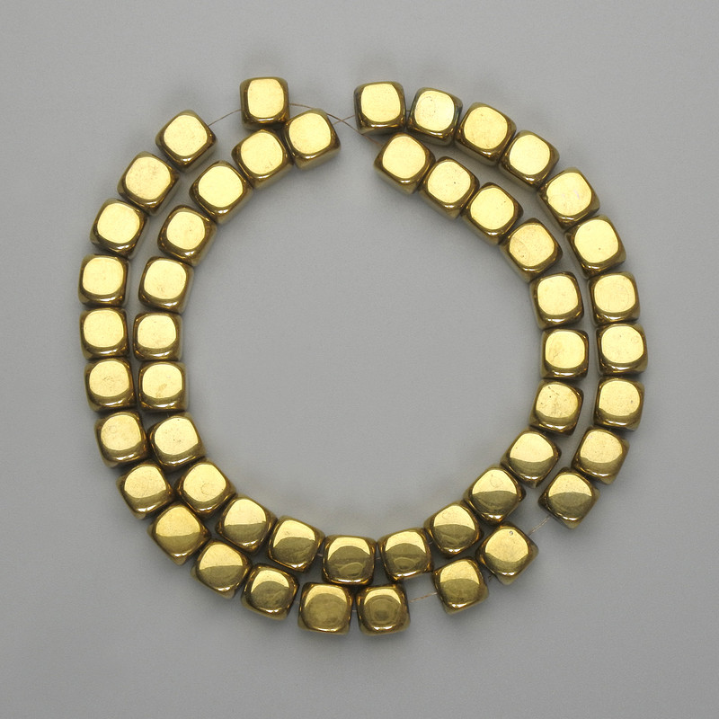 Mărgele de hematit cubice 7,5×7,5 mm - culoare aurie, lungime 39 cm+