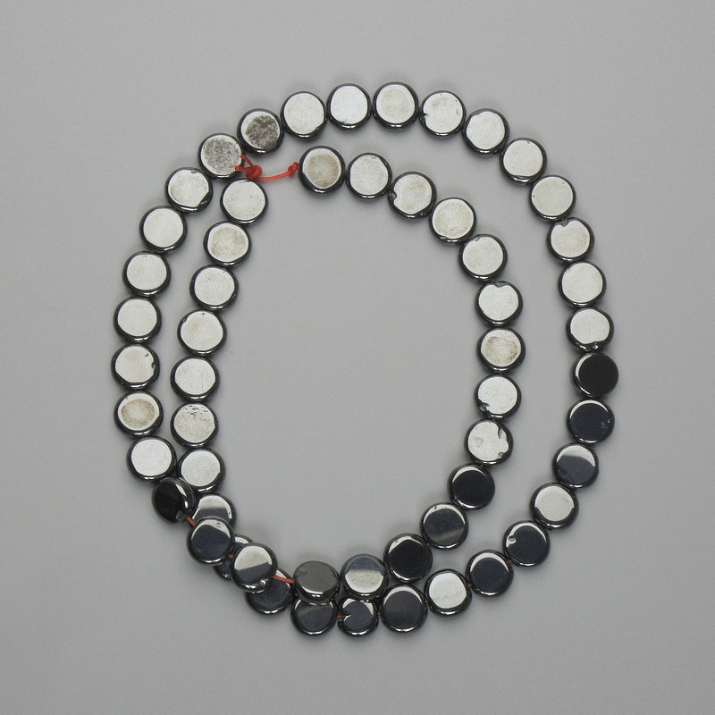 Mărgele hematit monedă 8 mm ±, lungime 40 cm ±