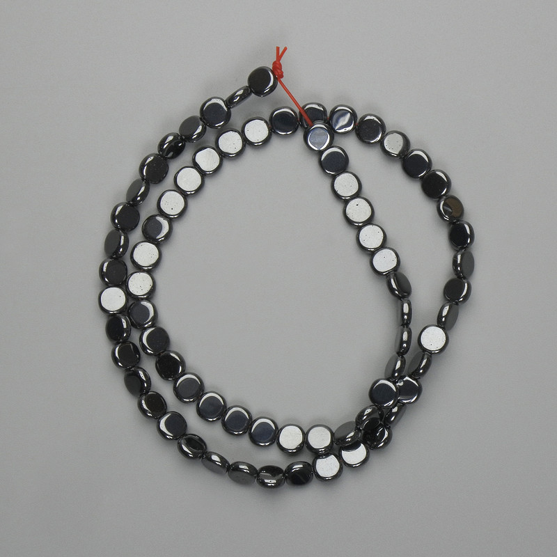 Mărgele de hematit, formă de monedă, 6 mm +-, lungime 39 cm +