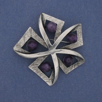 Broșă Accent Ametist, metal argintiu, 60 mm+