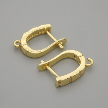 Cârlige pentru cercei, cu strasuri albe, metal auriu, 15×3 mm +- pereche