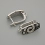 Știfturi pentru cercei albe, strasuri, email negru, metal argintiu, 16×7 mm ± pereche