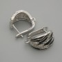Știfturi pentru cercei, albe cu strasuri, email negru, metal argintiu, 15×9,5 mm ± pereche
