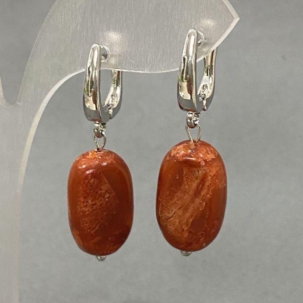 Cercei din coral poros, ovali, 18×11 mm