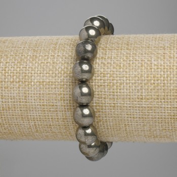 Brățară din pirită, mărgele lucioase, diametrul 10 mm ±, lungimea 18 cm ±, pe elastic
