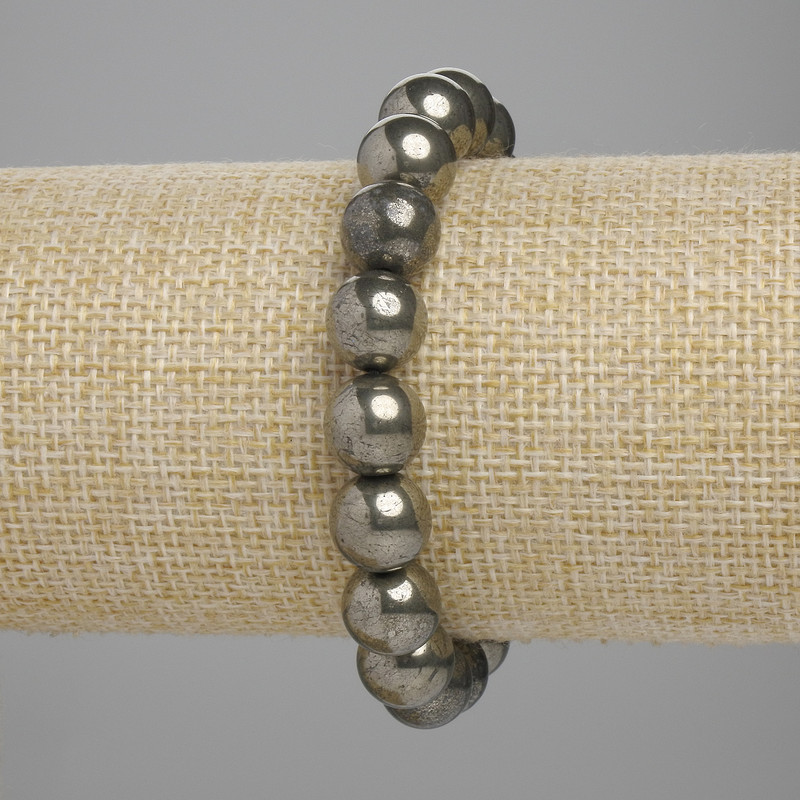 Brățară din pirită, mărgele lucioase, diametrul 10 mm ±, lungimea 18 cm ±, pe elastic