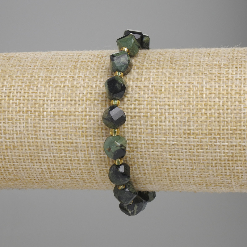 Brățară din jasper Oceanic, fațete romb 7×7 mm, mărgele 3 mm, lungime 18 cm ±, pe elastic