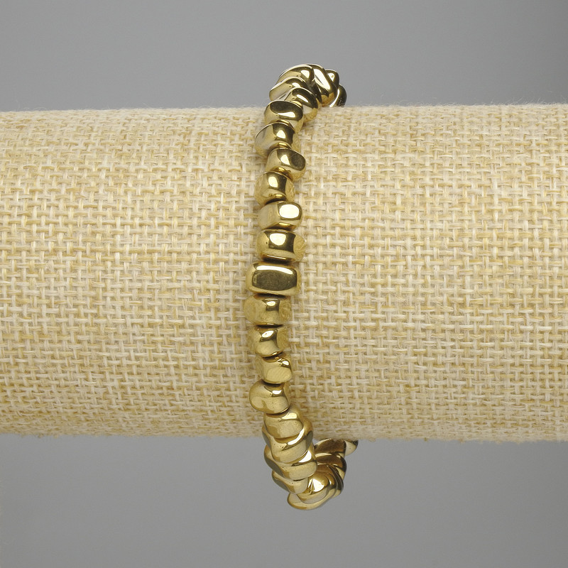 Brățară hematit facetat 6–8 mm, 5×4-4 mm, 5 mm ± culoare auriu, lungime 18 cm ± elastic