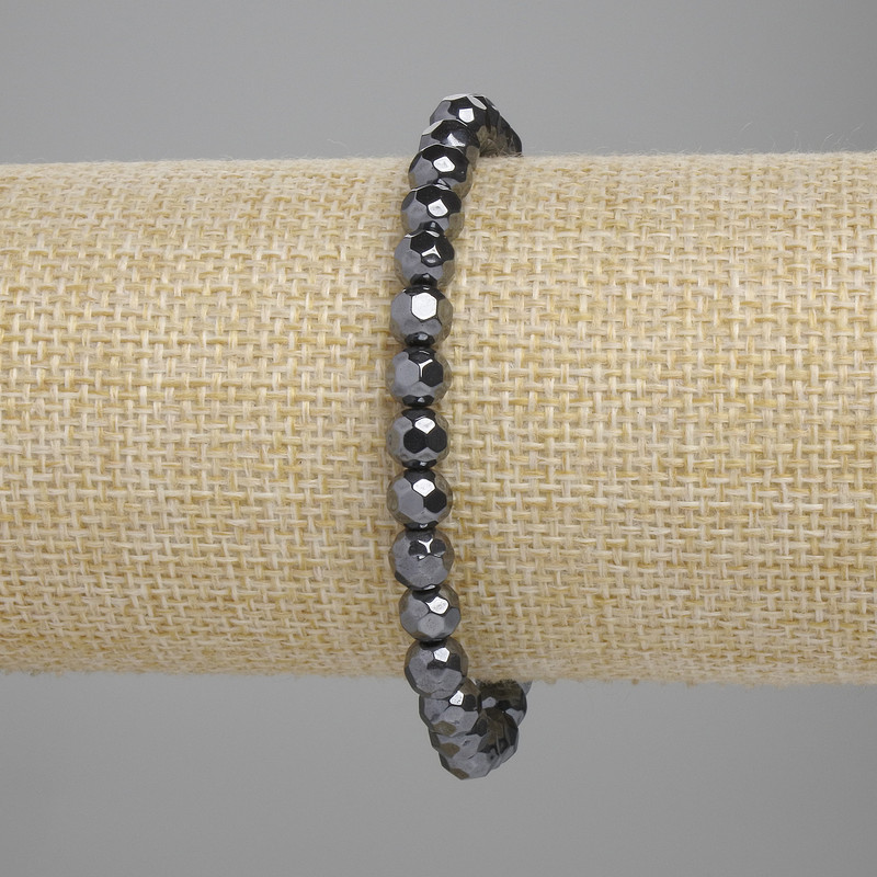 Brățară din hematit facetat, mărgele de 6 mm, lungime 18 cm, pe elastic