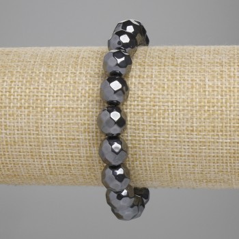 Brățară cu hematit, mărgele tăiate de 10 mm, lungime 18 cm, pe elastic