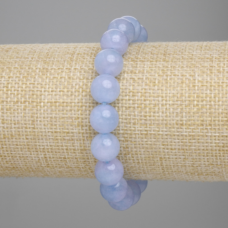 Brățară cu acvamarin, mărgele netede, diametrul 10 mm, lungime 18 cm, pe elastic