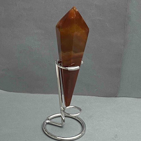 Creion suvenir conic din agat natural cu geode, 138×36 mm ± greutate 168 g, cu suport