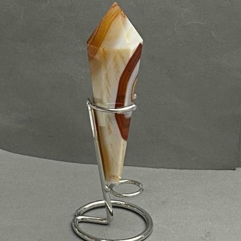 Creion suvenir conic din agat natural cu geode, 133×33 mm +/- greutate 152 g, cu suport