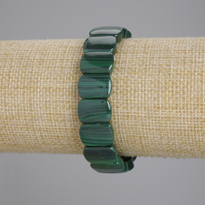 Brățară din malahit, zale netede, diametrul 14×10 mm, lungime 18 cm +/-, pe bază elastică