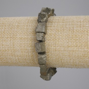 Brățară din pirită cu pietre brute, diametru 6-14×6-8 mm ±, lungime 18 cm ±, pe bază elastică
