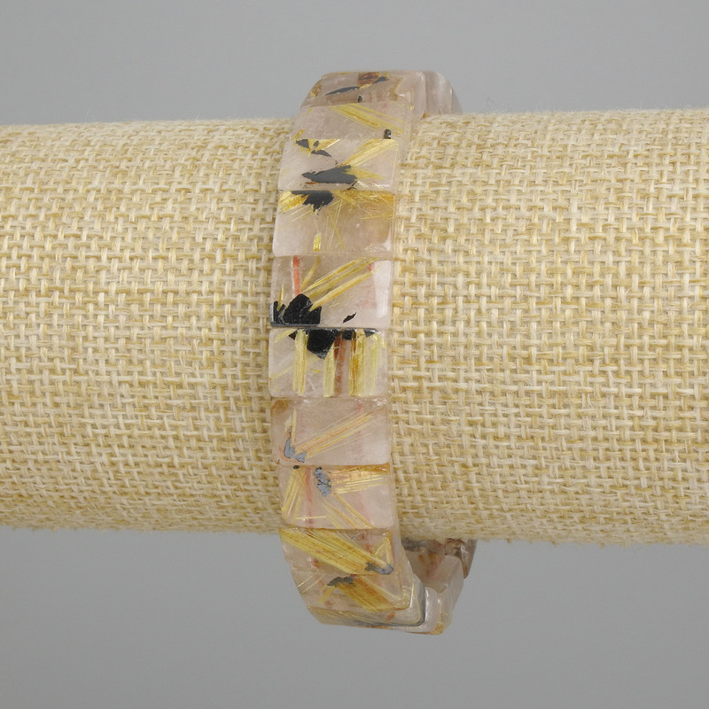 Brățară din cuarț rutilit natural, fibros neted, verigi 12×7-8 mm, lungime 18 cm, pe elastic